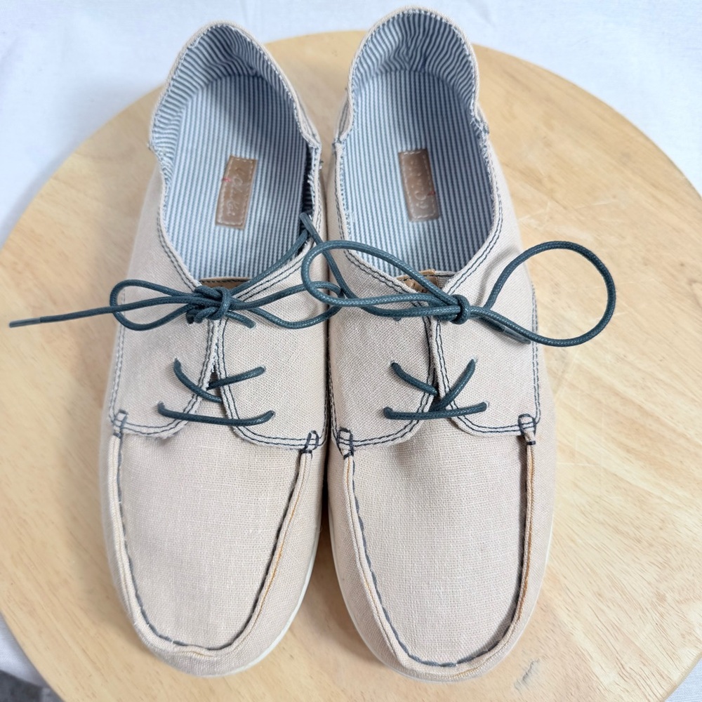Olukai Helena Canvas‎ Lace Up Slip Ons Tan Women’s Size 7.5